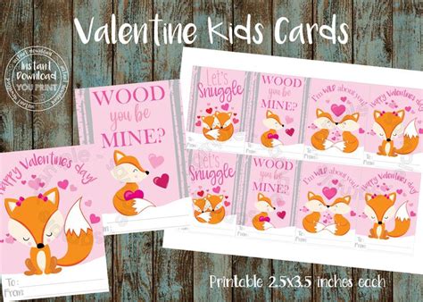 Printable Fox Valentine Cards Cute Fox Woodland Valentine Cards