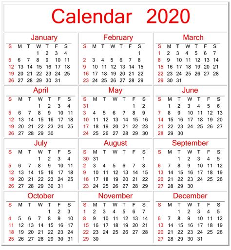Printable Calendar A4 Pages 2020 Yearly Calendar Template Printable