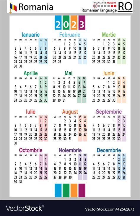 Romanian Vertical Pocket Calendar For 2023 Week Vector Image