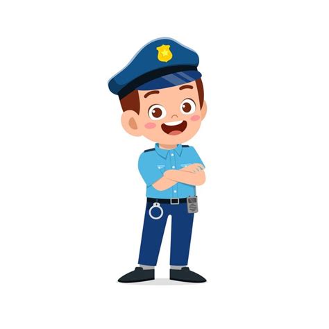 Premium Vector Happy Cute Little Kid Boy Wearing Police Uniform