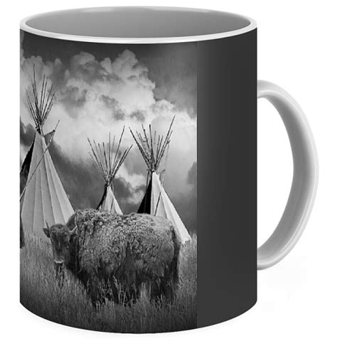 Buffalo Herd Among Teepees Of The Blackfoot Tribe Coffee Mug For Sale