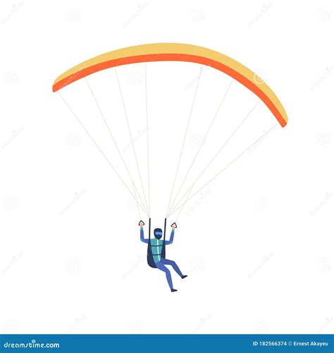 Male Skydiver Flying With Parachute Vector Flat Illustration Extreme