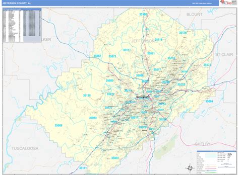 Jefferson County Al Zip Code Wall Map Basic Style By