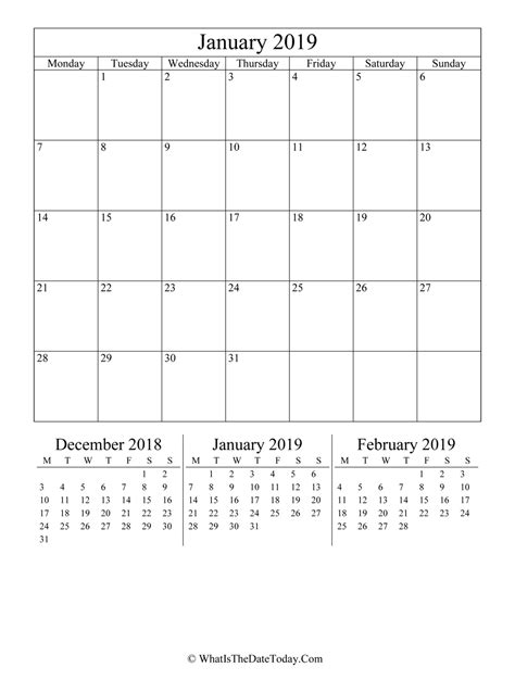 January 2019 Editable Calendar Vertical Layout Whatisthedatetodaycom