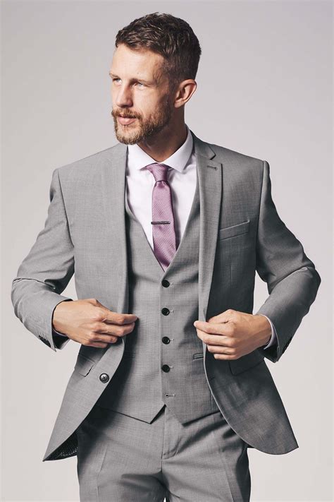 mens next light grey slim fit wool blend stretch suit jacket grey fashion suits for men