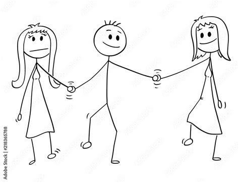Cartoon Stick Drawing Conceptual Illustration Of Heterosexual Couple Of Man And Woman Walking