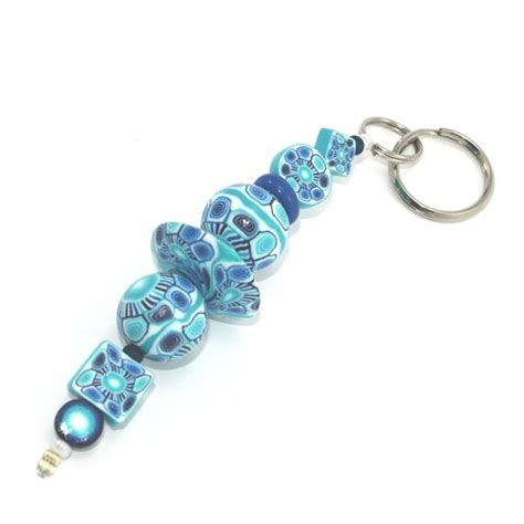 Blue And Turquoise Unique Keychain Polymer Clay By Shulidesigns