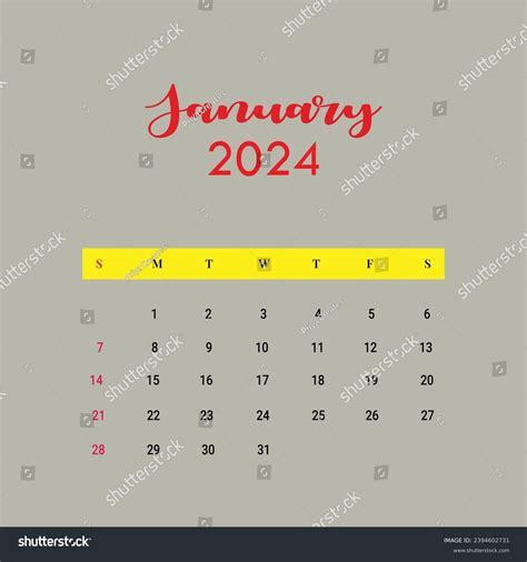 January 2024 Monthly Calendar Template Design Stock Vector Royalty