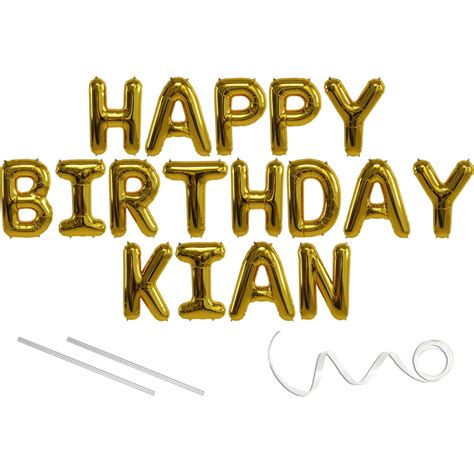 Kian Happy Birthday Mylar Balloon Banner Gold 16 Inch Letters