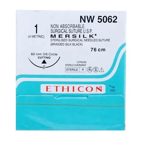 Buy Ethicon Mersilk 1 Black Braided Suture 76cmnw5062 Pack Of 12