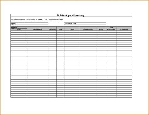Printable Inventory Spreadsheet Template