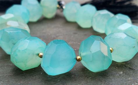 Chalcedony Beads Faceted Nugget Aqua Chalcedony Beads Light Blue
