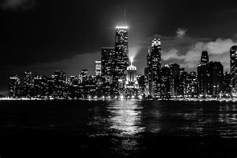 Black And White Chicago Cityscape Nightscape 4k Hd Wallpaper Rare