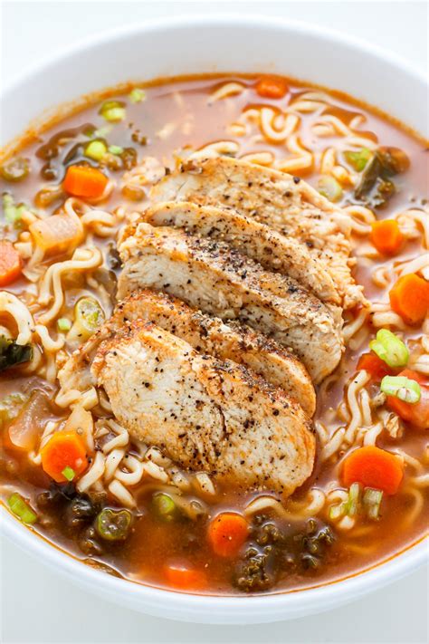 For the easiest chicken noodle soup, if you have a rotisserie or leftover chicken, instead of adding chicken thighs to the pot, add two to three cups of shredded or diced cooked chicken to the soup at the same time as adding the dried noodles. Blackened Chicken Ramen Noodle Soup - Baker by Nature