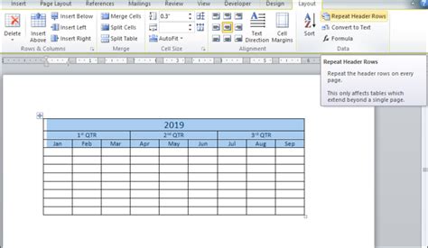 Set Number Of Heading Rows In Word Table