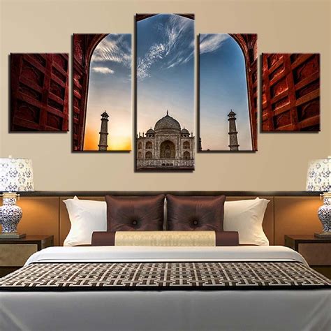 Taj Mahal Agra India Dawn Nature 5 Panel Canvas Art Wall Decor