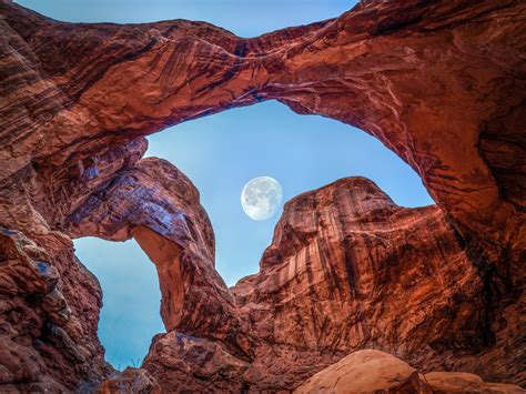 Double Arch Moon Arches National Park Utah Winter Fine Art Landscape