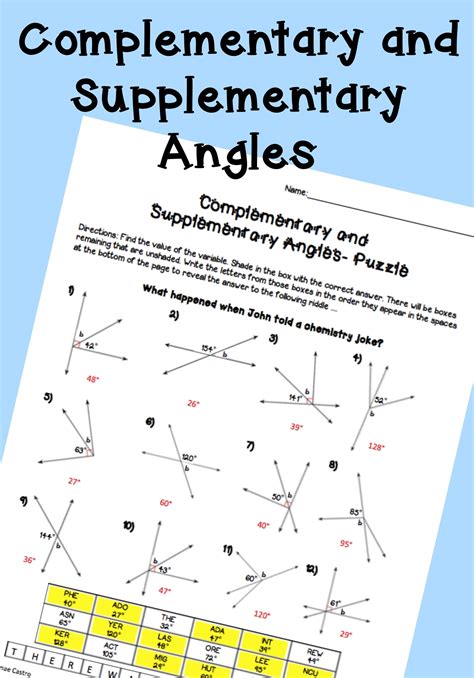 Complementary Angles Worksheets Grade 6