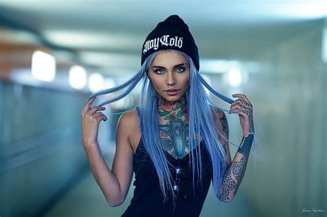 Hd Wallpaper Girl Model Tattoo Blue Hair Tatoo Suicide Girls