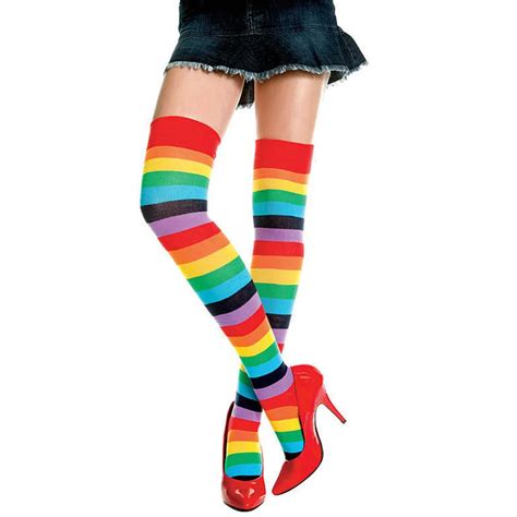 1pair Colorful Lovely Polyester Over The Knee Socks Rainbow High Thigh Ladies Long Women Sock