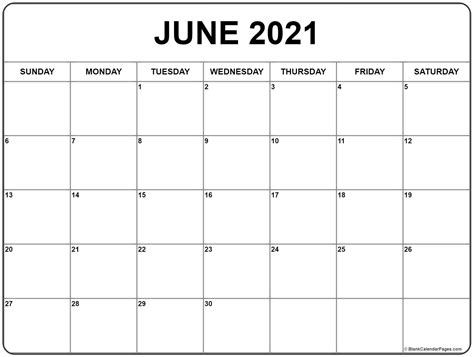 June Calendar 2021 Template Free Printable Calendar Monthly
