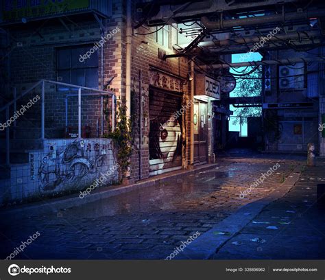 Dark Back Alley Urban Fantasy Cyberpunk — Stock Photo © Ravven 328896962