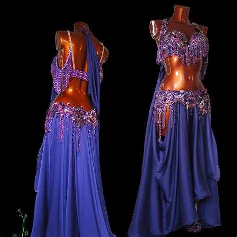Purple Belly Dance Costume With Hip Cut Outs Oriental Fringed Etsy