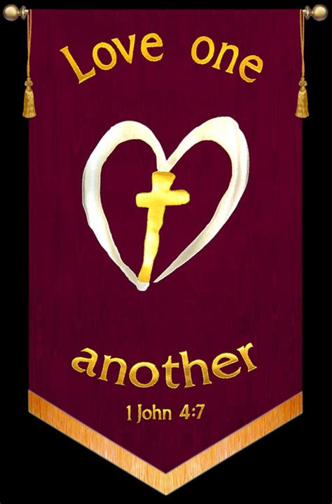 Love One Another 1john 47 Heart Cross Banner Christian Banners