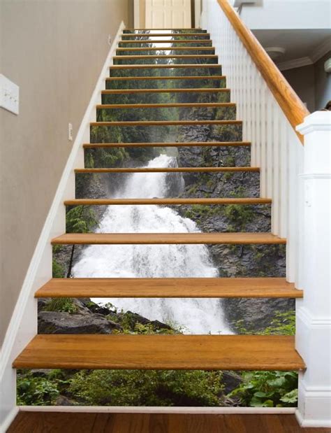 3d single water fall stair risers sticker pvc sticker mural etsy stair risers stairs floor