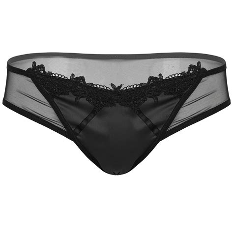 Buy Mens Lace Trim Sissy Pouch Mesh Sheer Bikini Briefs Panties Sexy Lingerie Underwear Online
