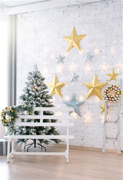 Hellodecor Polyester Fabric 5x7ft Christmas Tree Backdrop Star Wall