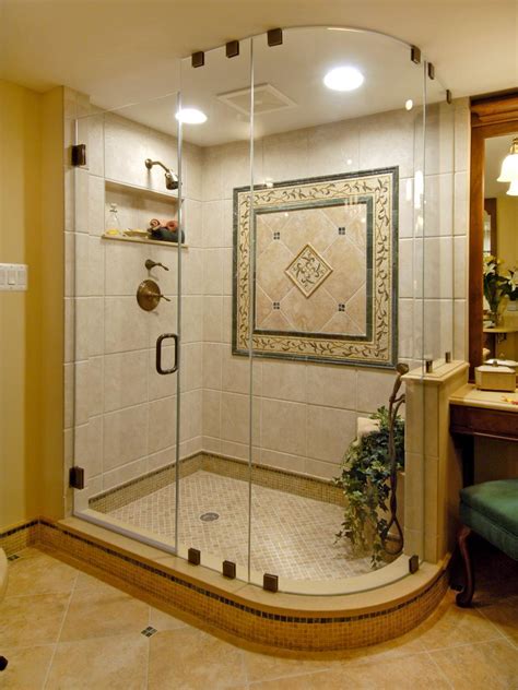 Curved Glass Shower With Tile Medallion In Contemporary Bathroom Hgtv