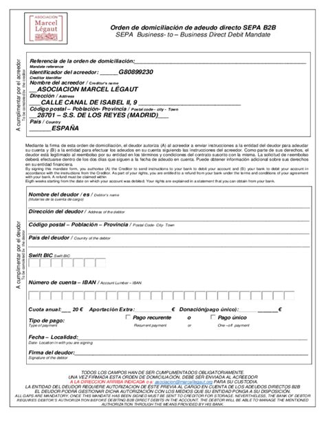 Fillable Online Orden De Domiciliacin De Adeudo Directo Sepa Sepa