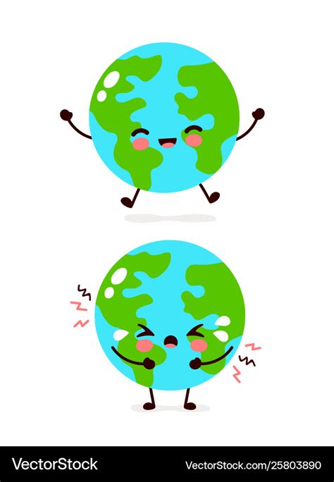 Cute Sad Cry And Happy Earth Royalty Free Vector Image