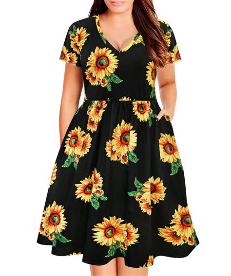 Tiyomi Plus Size Sunflower Yellow Dress For Women 4x Basic V Neck Short Sleeve Raglan Summer