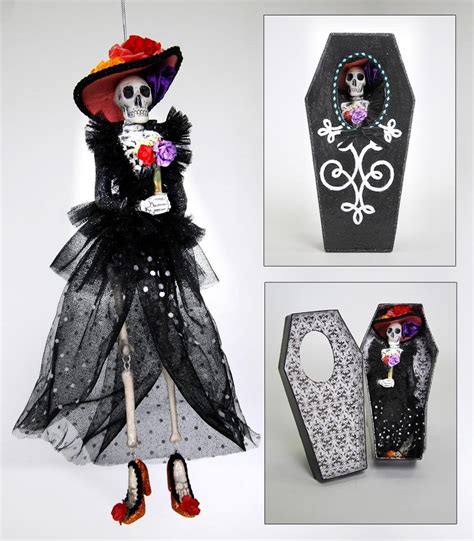 Katherines Día De Los Muertos Esqueleto Figural Adorno En Ataúd Caja De