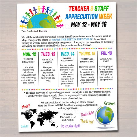 World Theme Teacher And Staff Appreciation Week Printable Tidylady