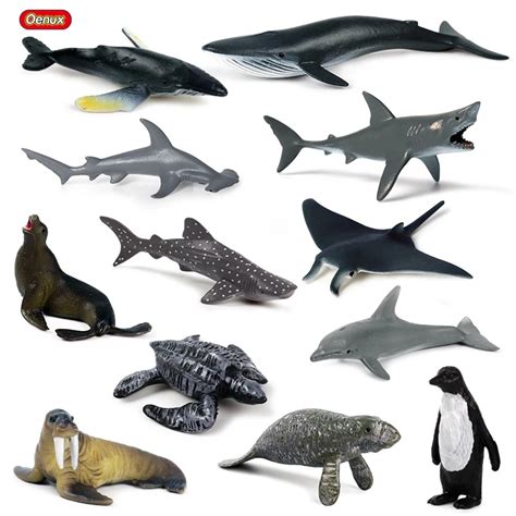 Oenux Mini Sea Life Animals Shark Whale Penguin Model Original