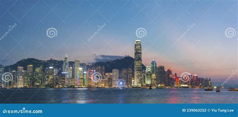 Panorama Of Skyline Of Hong Kong City At Dusk Stock Photo Image Of