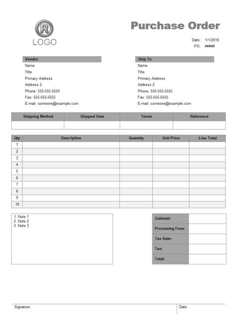 Purchase Order Form Fillable Pdf Template Download Here