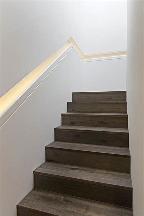 The stair layout fits the narrow area completely, with basic wooden actions as well as thin steel takes care of as the highlights. Love the recessed handrail | Stairway design, Handrail ...