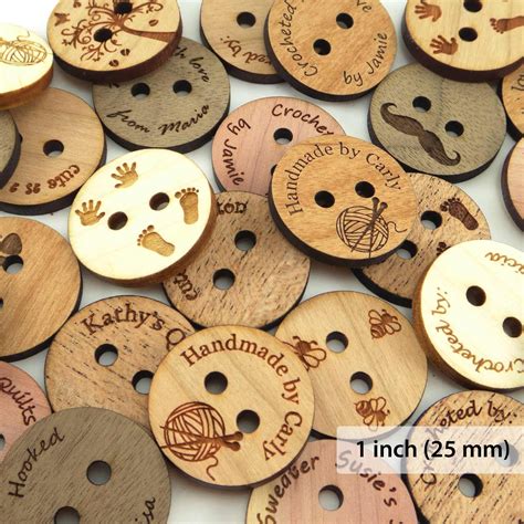Personalized Wood Buttons 1 Inch 25 Mm Custom Engraved Flat Buttons