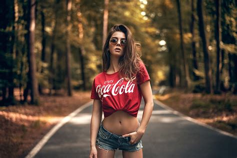 coca cola model ~ sara tessitore brunette model shorts teeshirt coca cola hd wallpaper