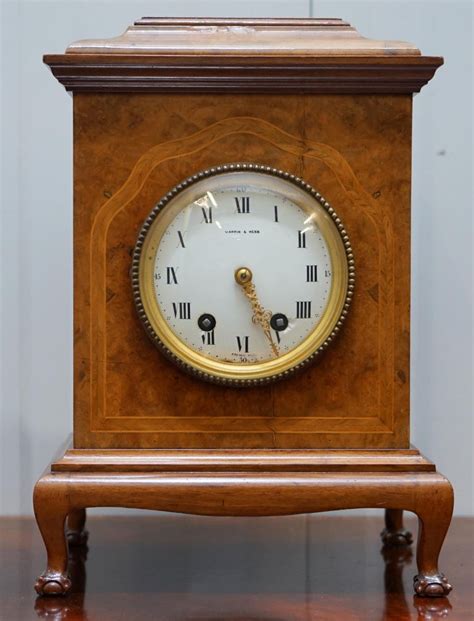 Stunning Antique Burr Walnut Mappin And Webb Mantle Clock With Claw And
