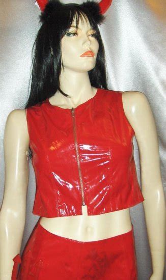 Sexy She Devil Red Vinyl Wet Look Pvc Mini Skirt And Top Outfit Costume M Jr