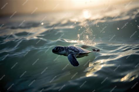 Premium Ai Image Sea Turtle Hatchling Swimming Toward The Sunlight