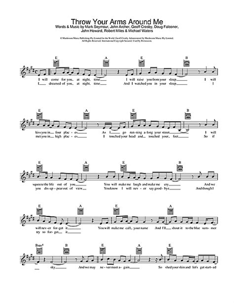 Throw Your Arms Around Me Chords By Hunters And Collectors Melody Line Lyrics And Chords 39056