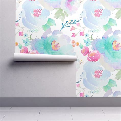Watercolor Floral Wallpaper Floral Blues B By Indy Bloom Etsy