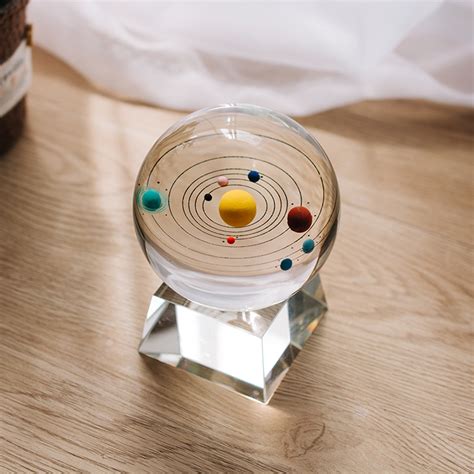80mm 3d Crystal Ball With Solar System With Led Lighting Base Miniature