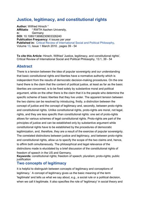 Pdf Justice Legitimacy And Constitutional Rights